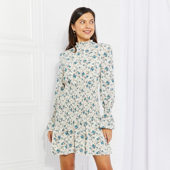 Petal Dew Meadowscape Floral Smocked Mock Neck Mini Dress - Picture 1 of 7